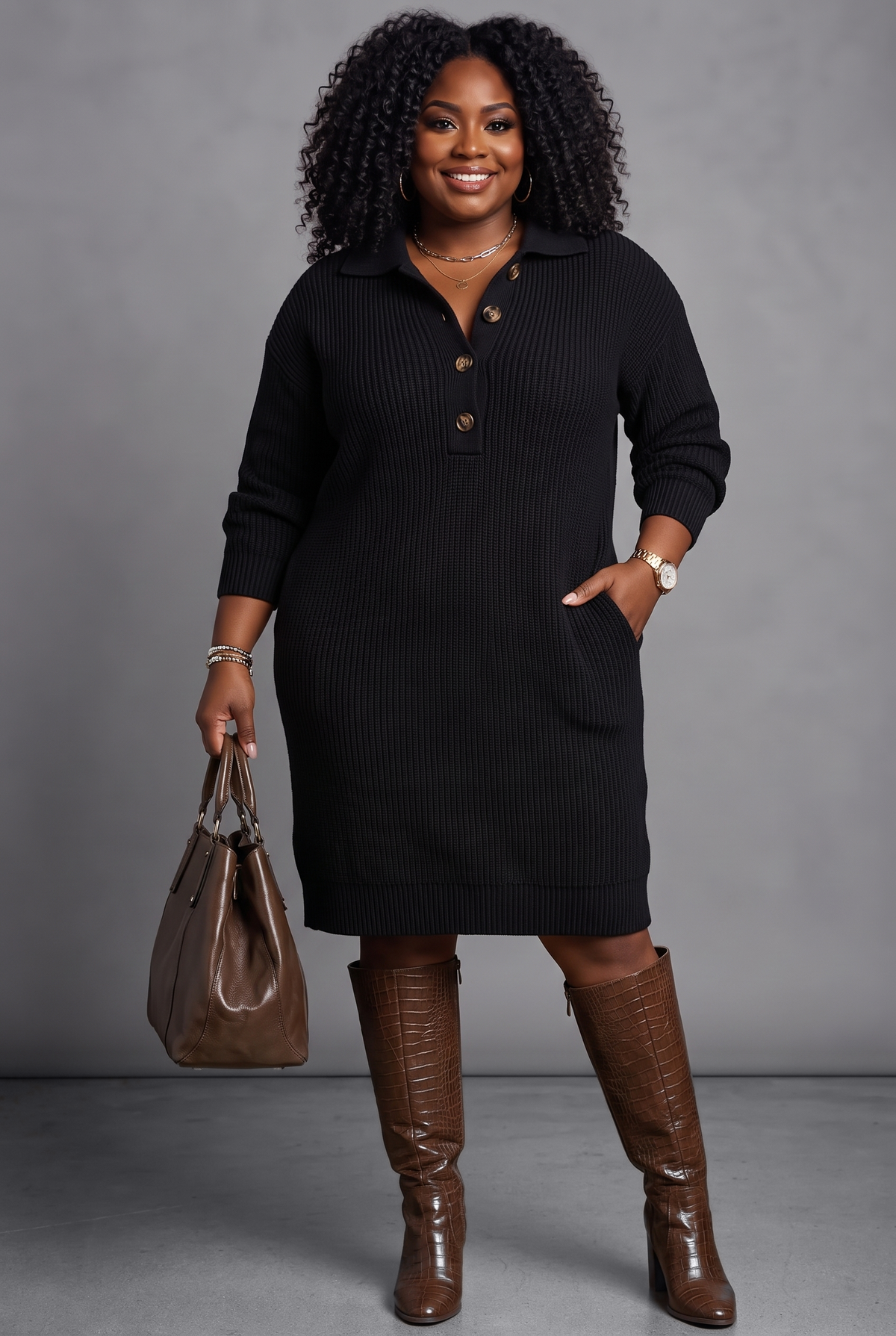 Everly Knit Sweater Dress in black