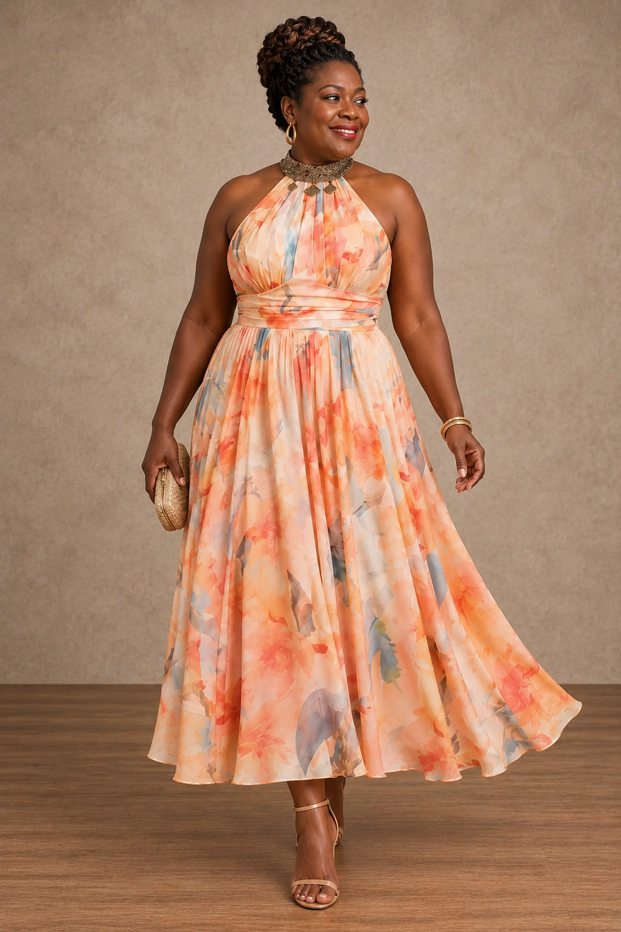 Kachi | Halter Watercolor Print Maxi
