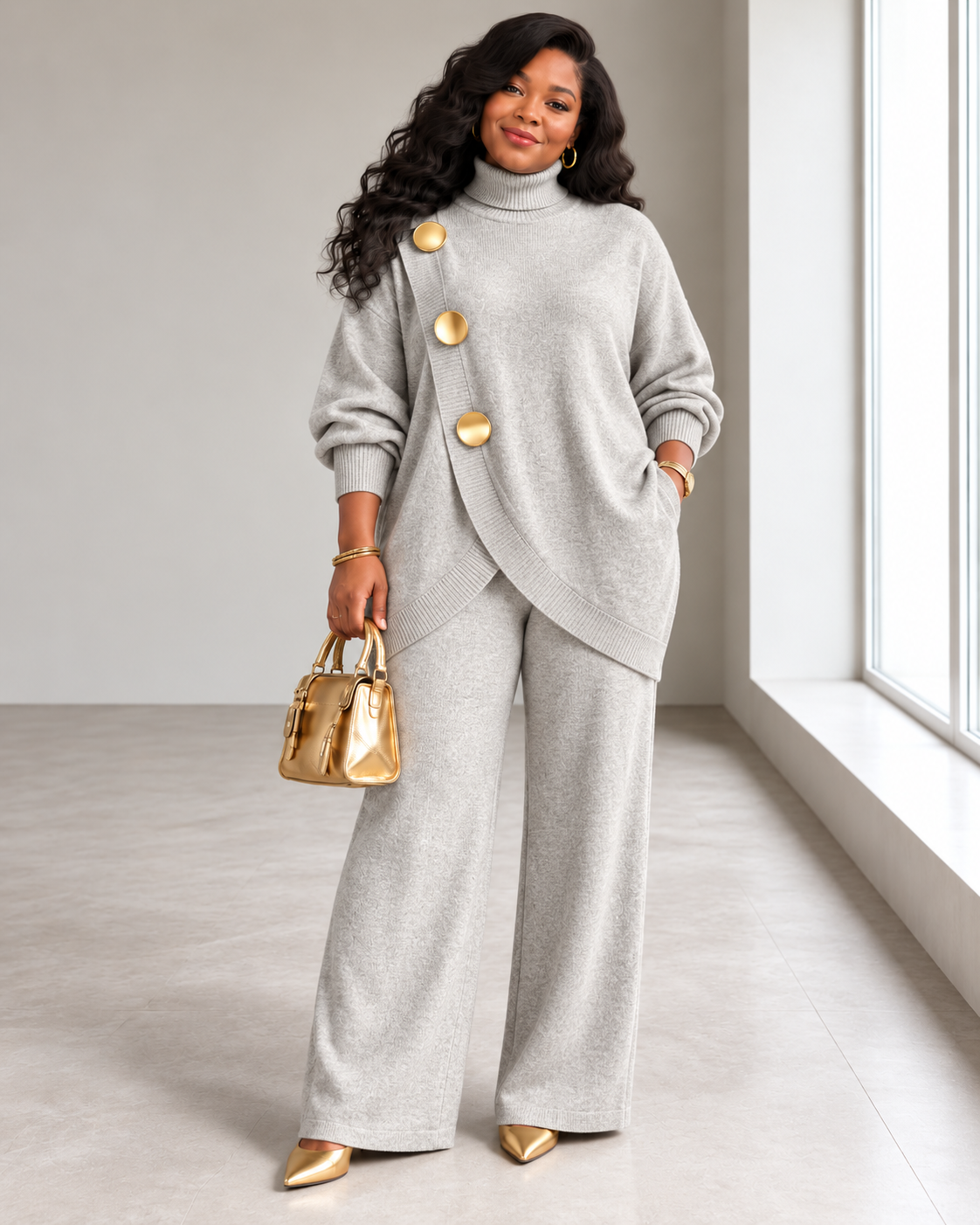 Noa | Knit Set with Turtleneck Sweater & Wide-Leg Pants