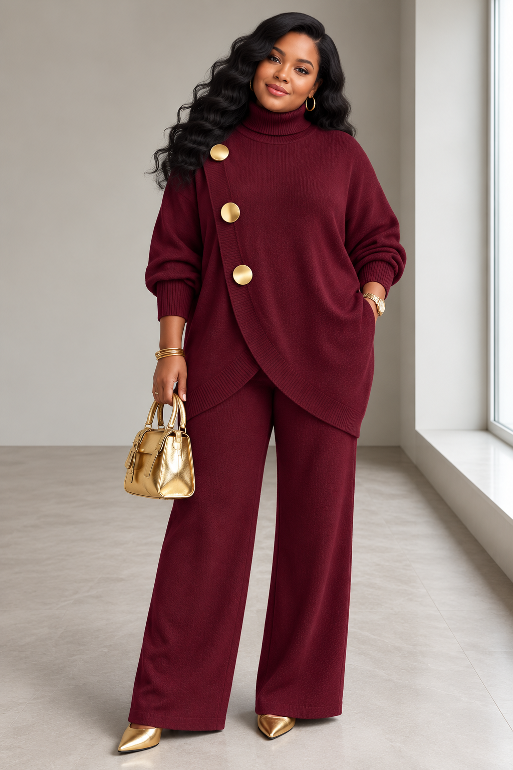 Noa | Knit Set with Turtleneck Sweater & Wide-Leg Pants