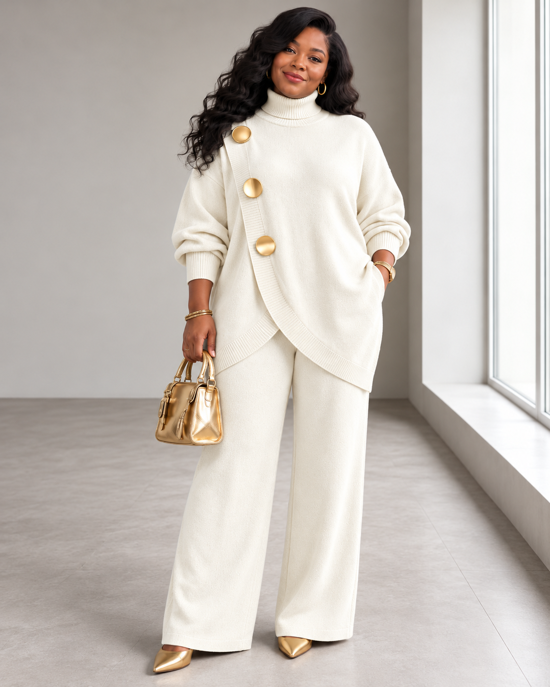 Noa | Knit Set with Turtleneck Sweater & Wide-Leg Pants