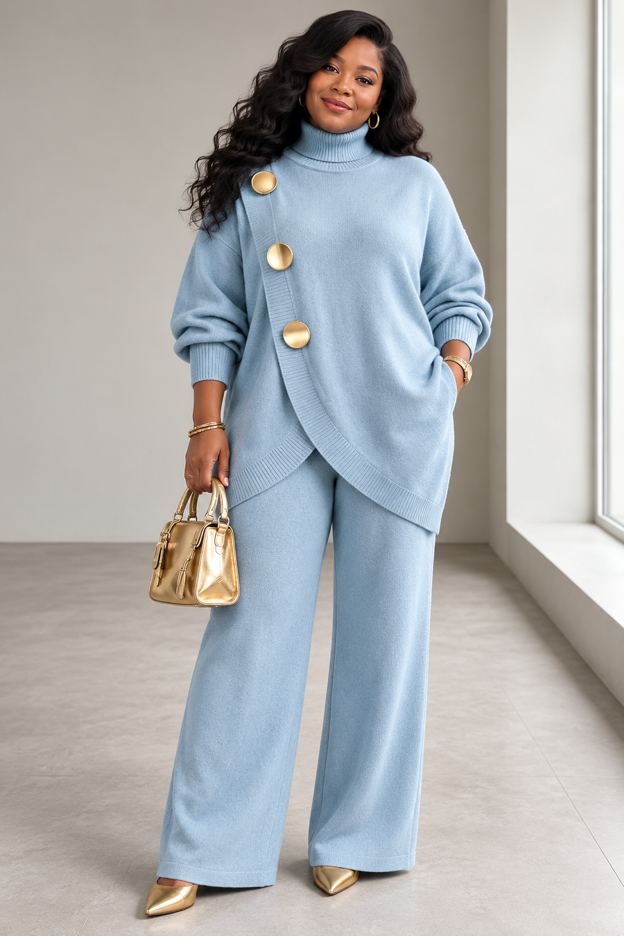 Noa | Knit Set with Turtleneck Sweater & Wide-Leg Pants