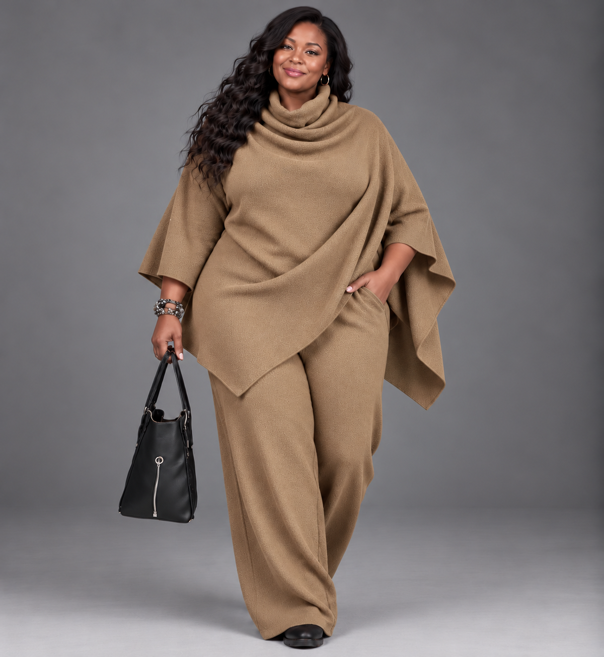 Aurélie | Elegant Velvet Cape & Wide-Leg Pants Set