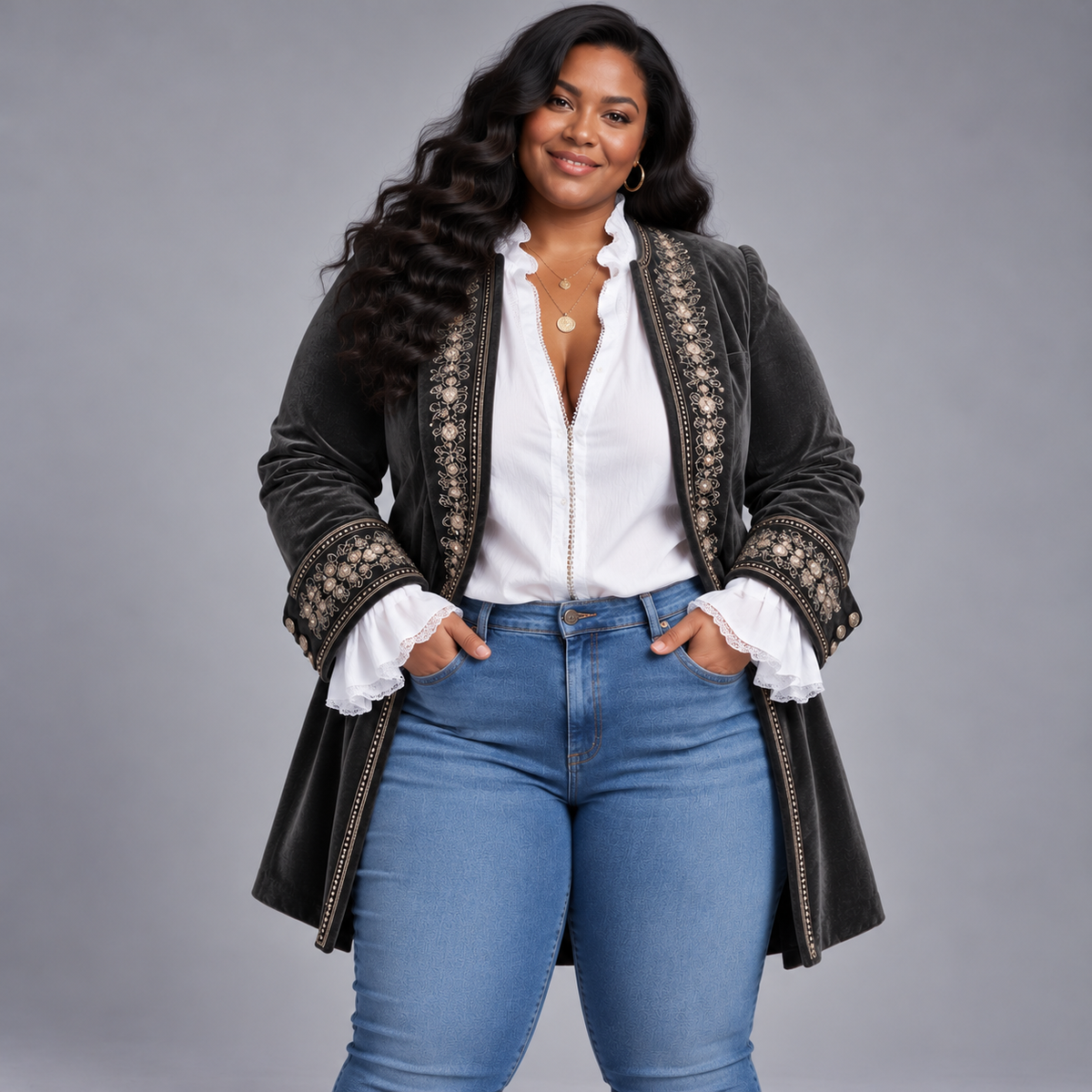 Octavia | Embroidered Longline Jacket