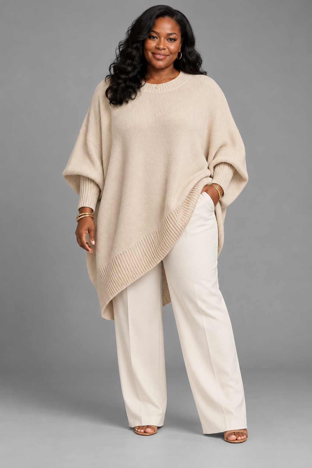 Jennifer | Oversized Draped Sweater with Wide Neckline