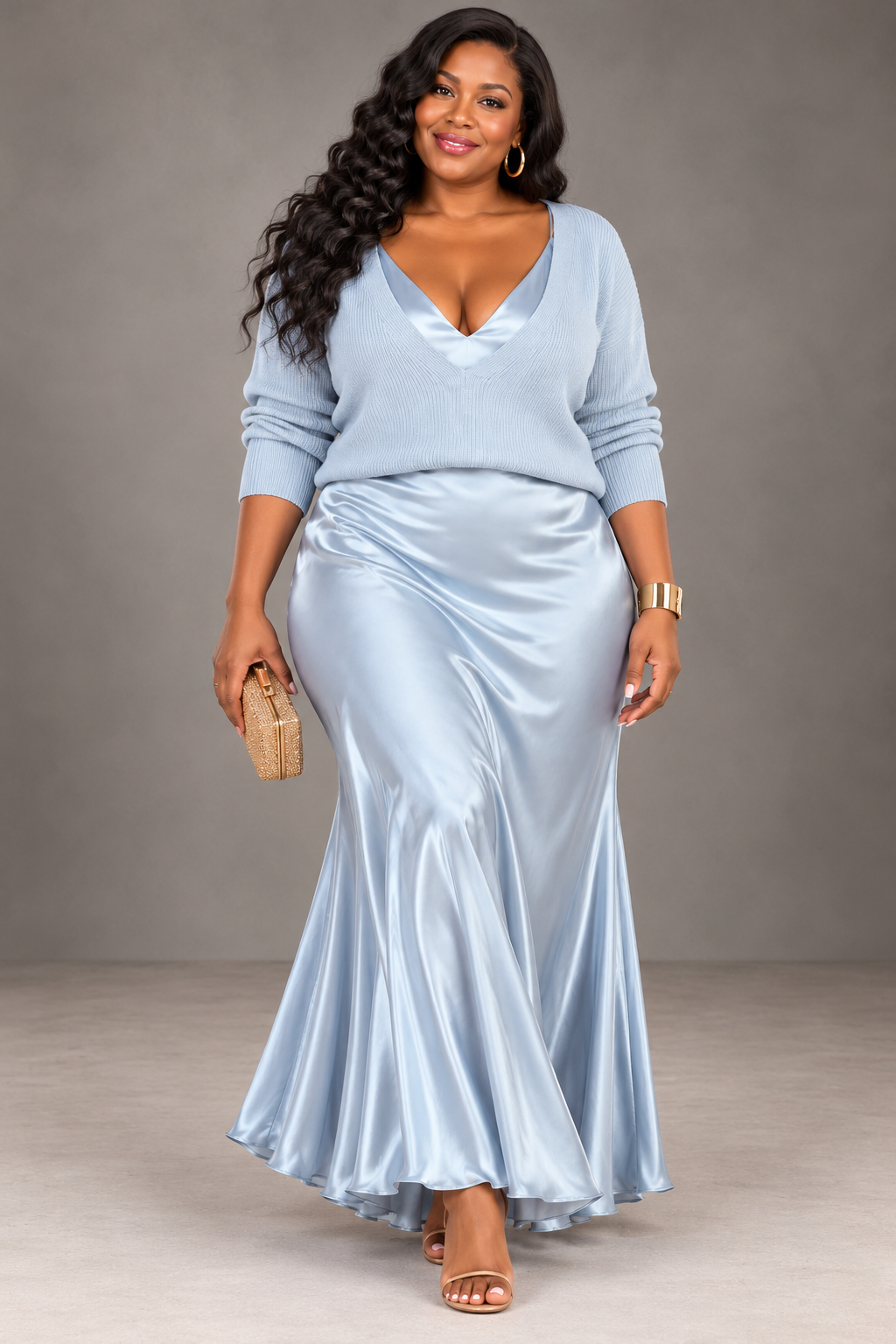 Jessa | V-Neck Sweater & Satin Maxi Dress Set