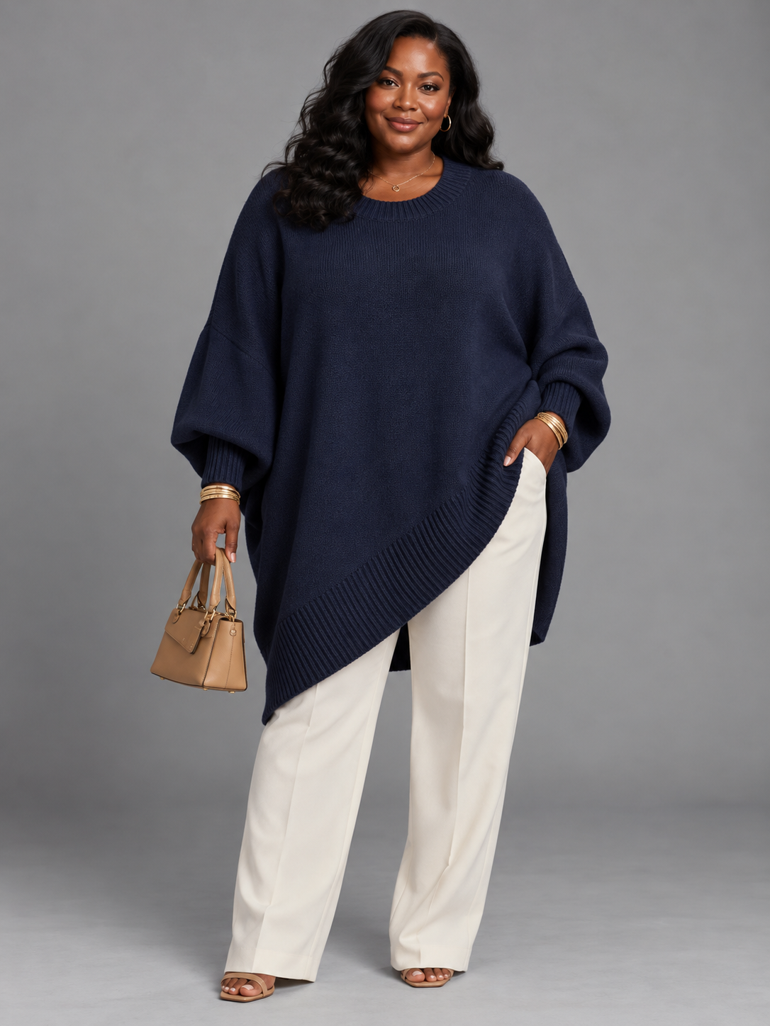 Jennifer | Oversized Draped Sweater with Wide Neckline