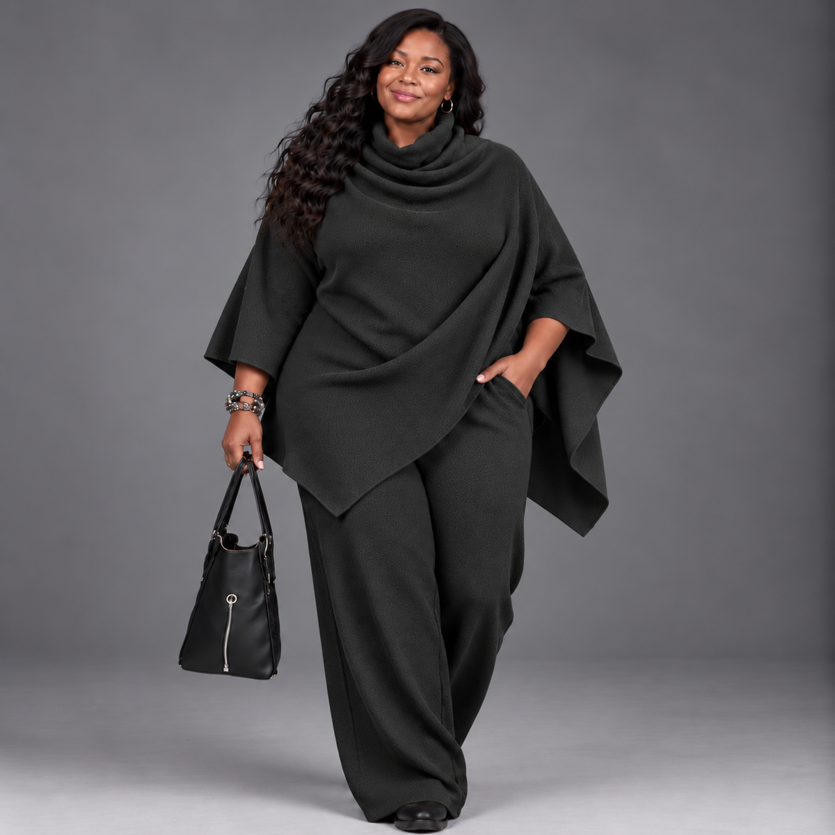 Aurélie | Elegant Velvet Cape & Wide-Leg Pants Set