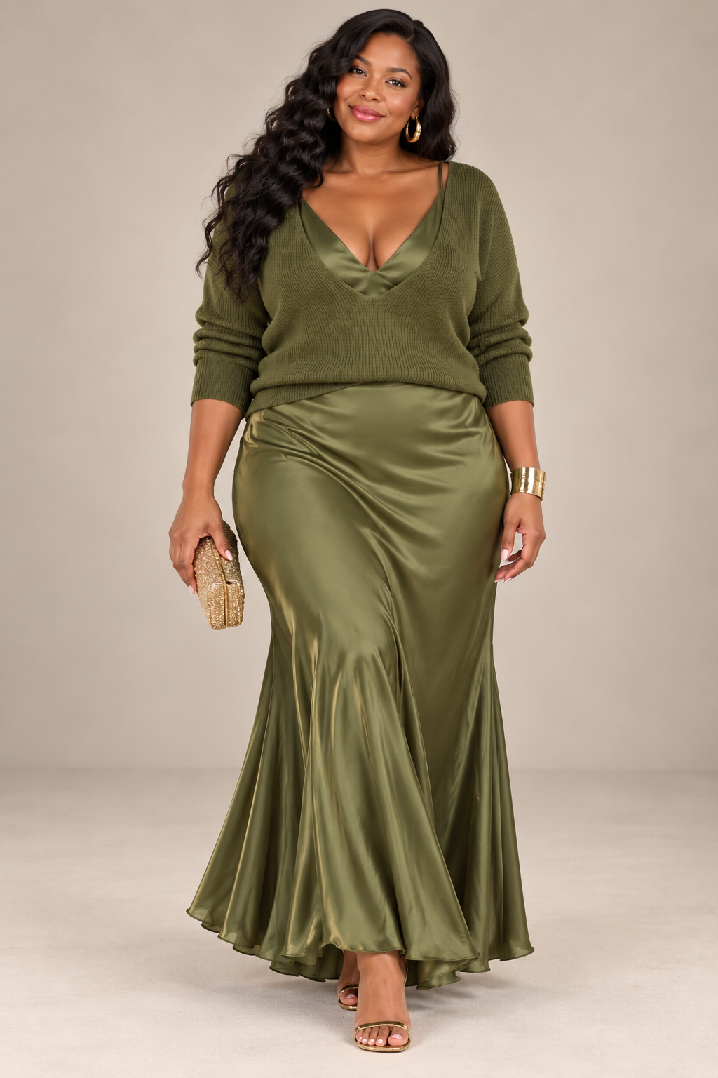 Jessa | V-Neck Sweater & Satin Maxi Dress Set