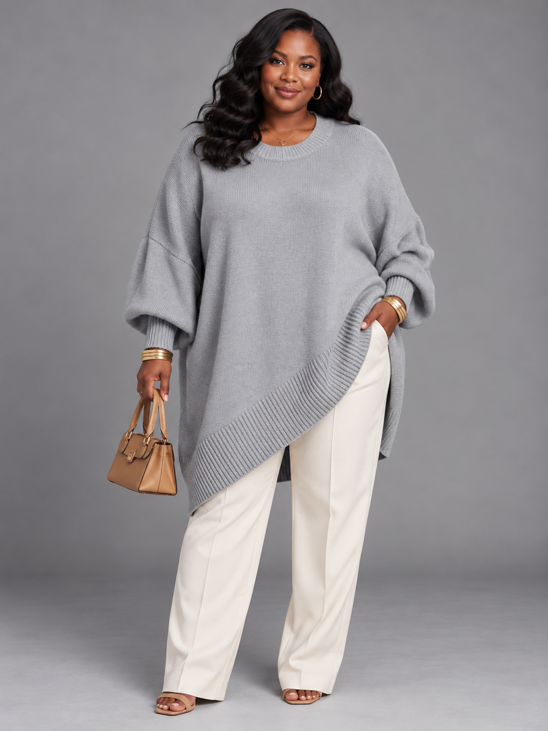 Jennifer | Oversized Draped Sweater with Wide Neckline