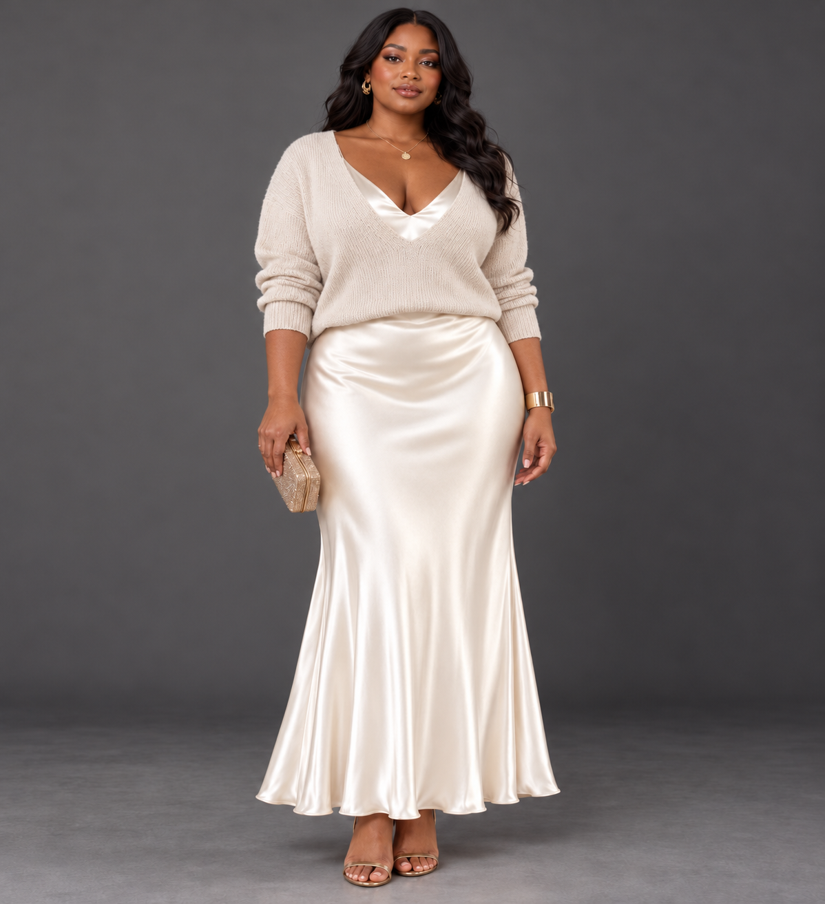 Jessa | V-Neck Sweater & Satin Maxi Dress Set