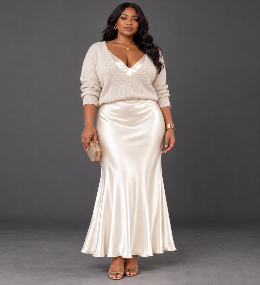 Jessa | V-Neck Sweater & Satin Maxi Dress Set