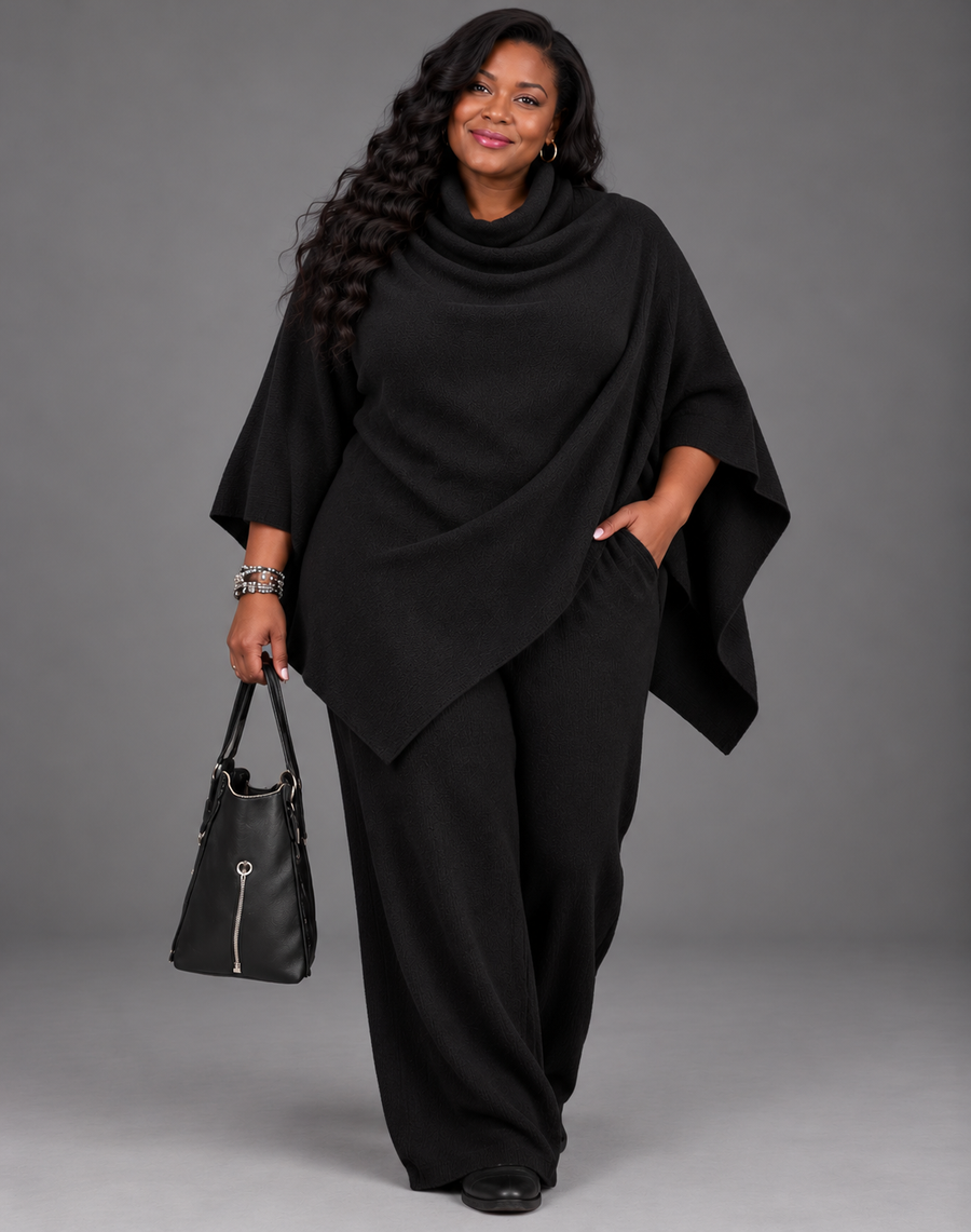 Aurélie | Elegant Velvet Cape & Wide-Leg Pants Set