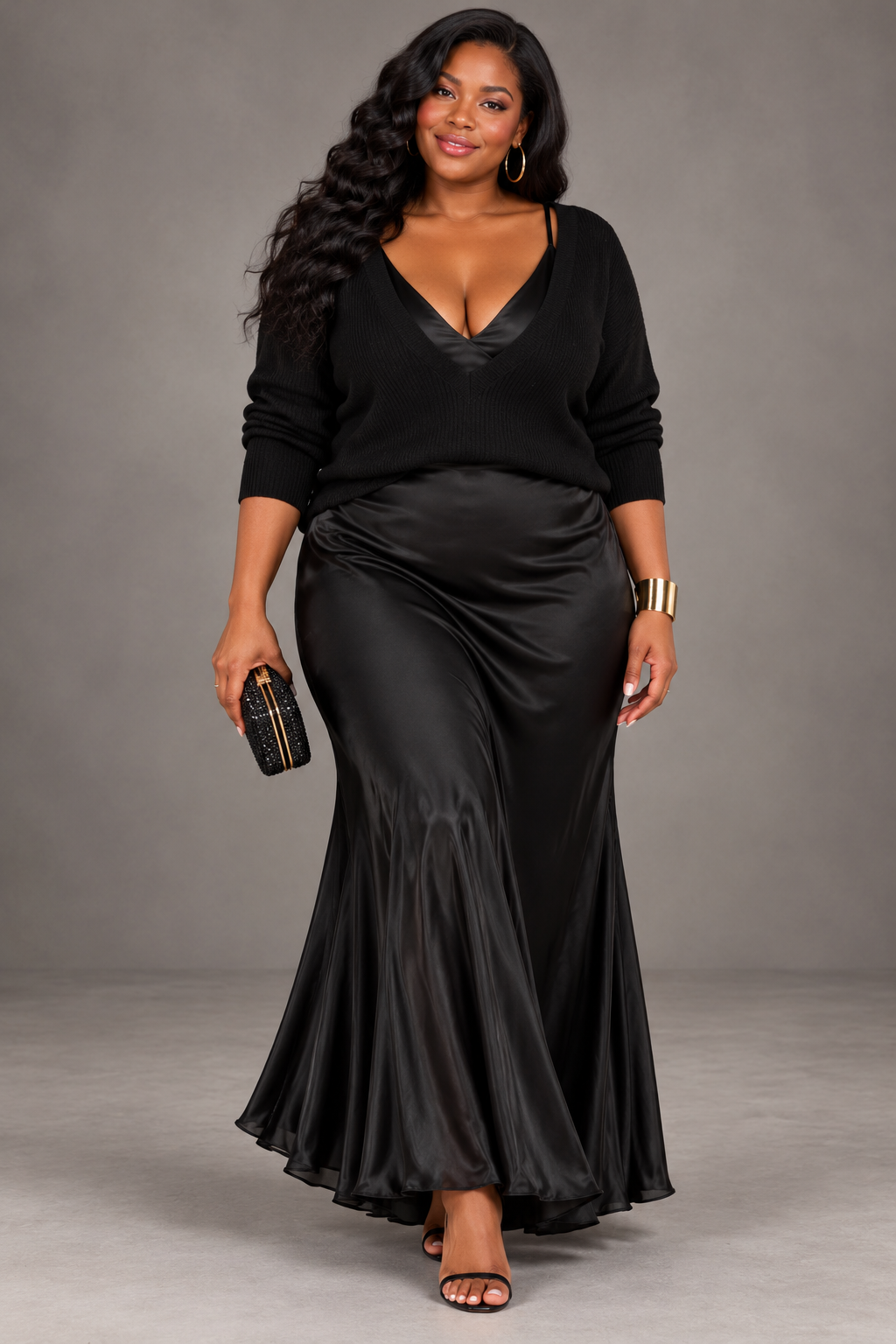 Jessa | V-Neck Sweater & Satin Maxi Dress Set