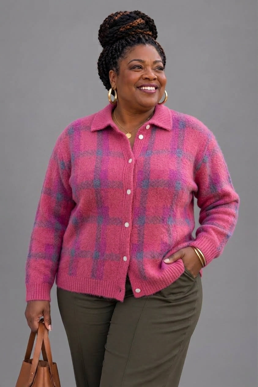 Anna | Soft Check Knit Cardigan