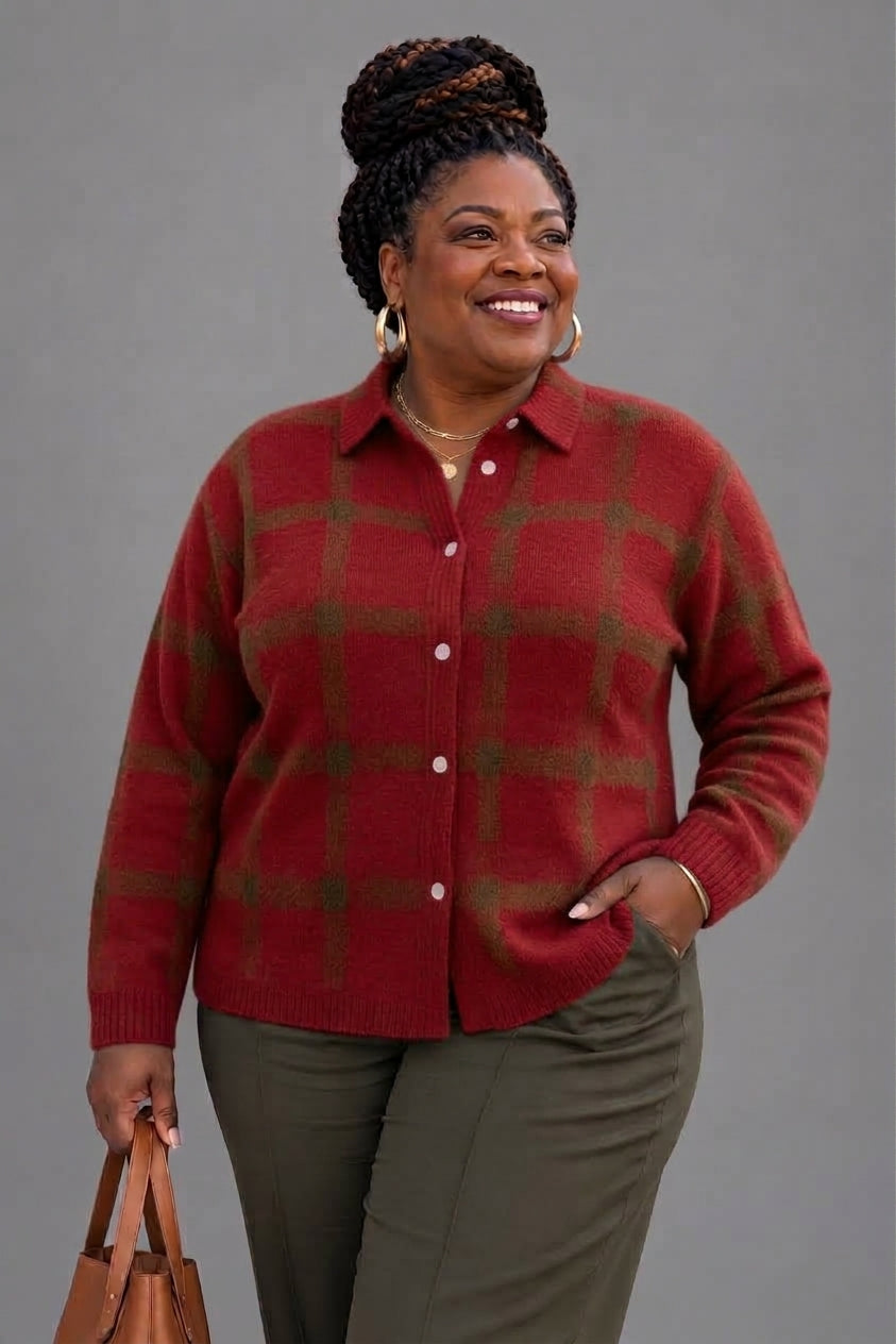Anna | Soft Check Knit Cardigan