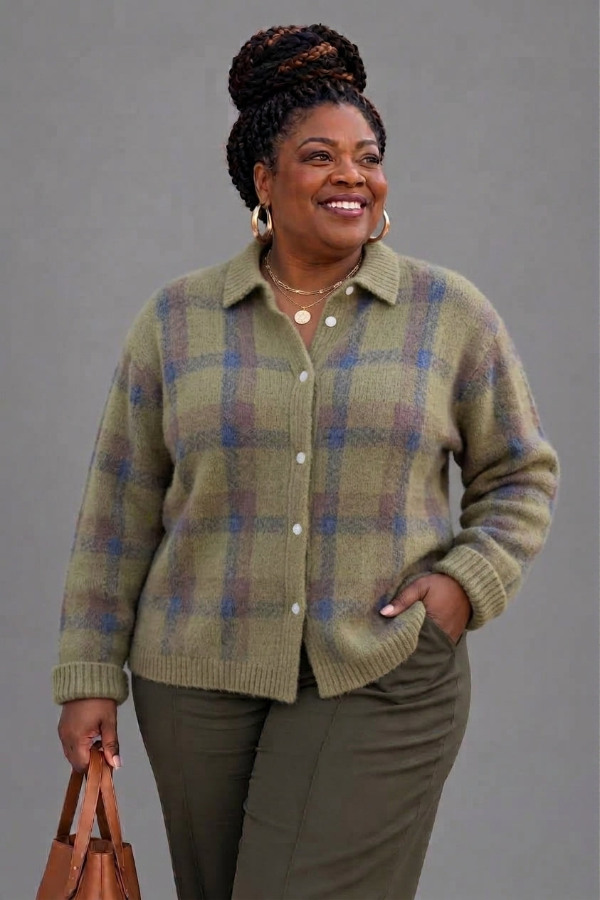 Anna | Soft Check Knit Cardigan