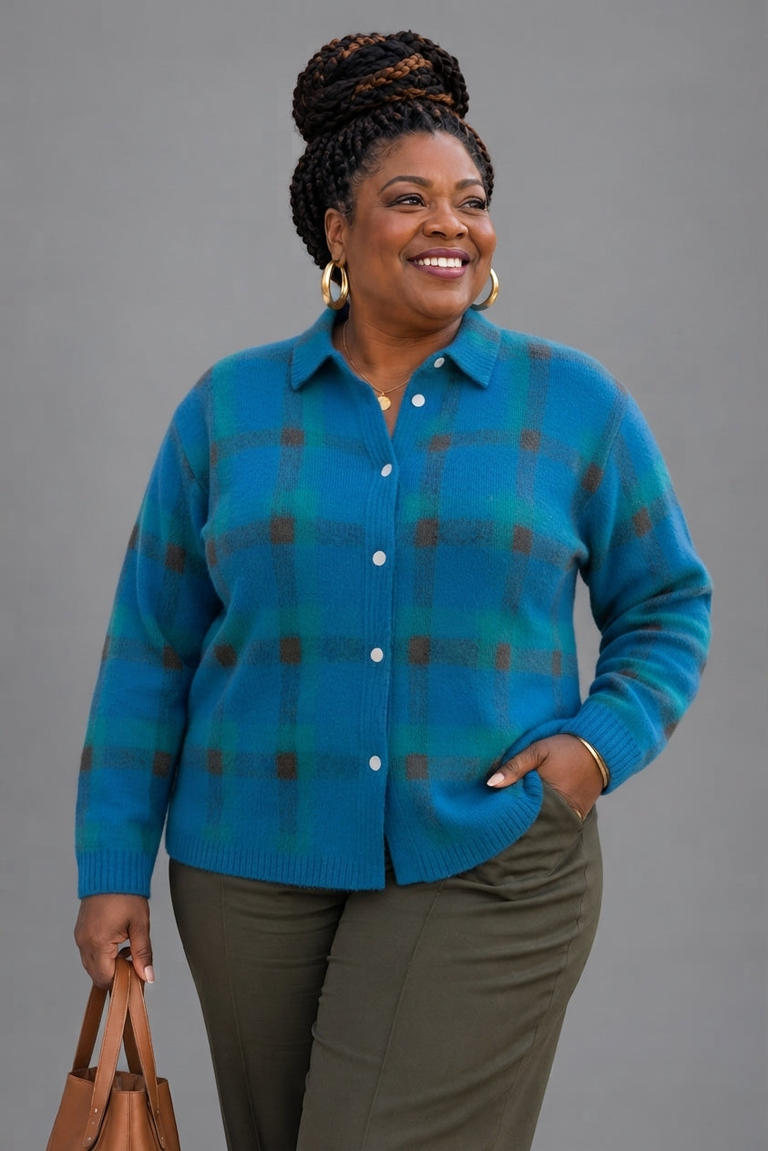 Anna | Soft Check Knit Cardigan
