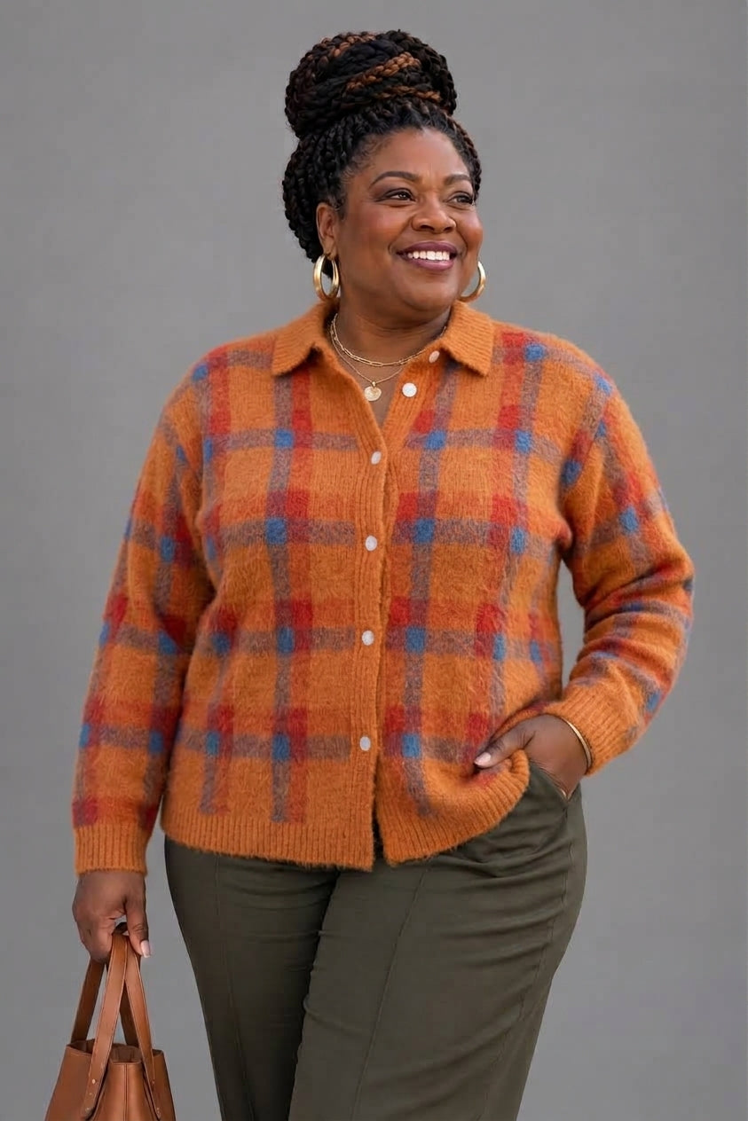 Anna | Soft Check Knit Cardigan