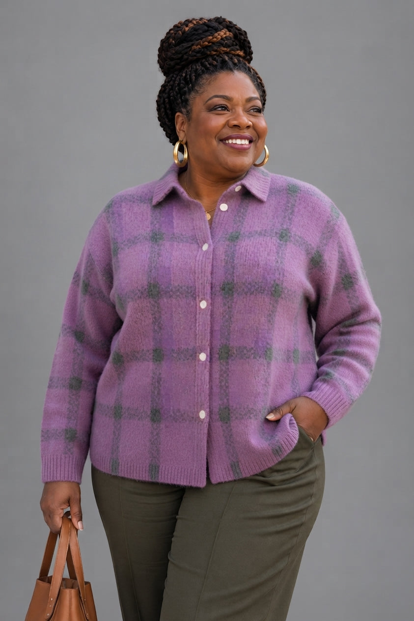 Anna | Soft Check Knit Cardigan