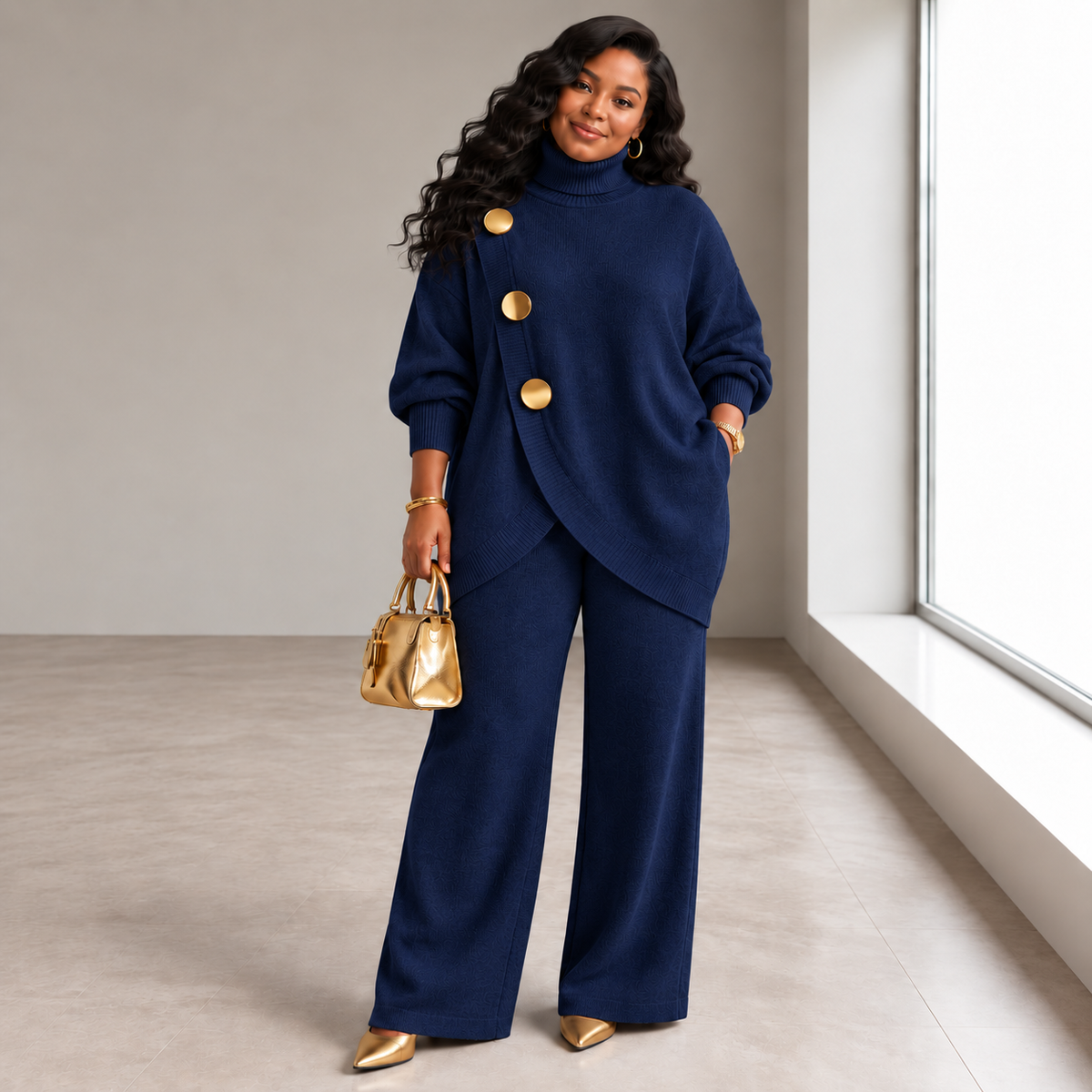 Noa | Knit Set with Turtleneck Sweater & Wide-Leg Pants