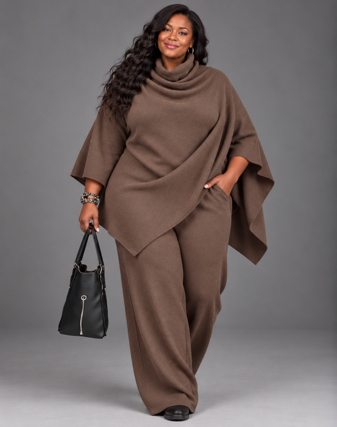 Aurélie | Elegant Velvet Cape & Wide-Leg Pants Set