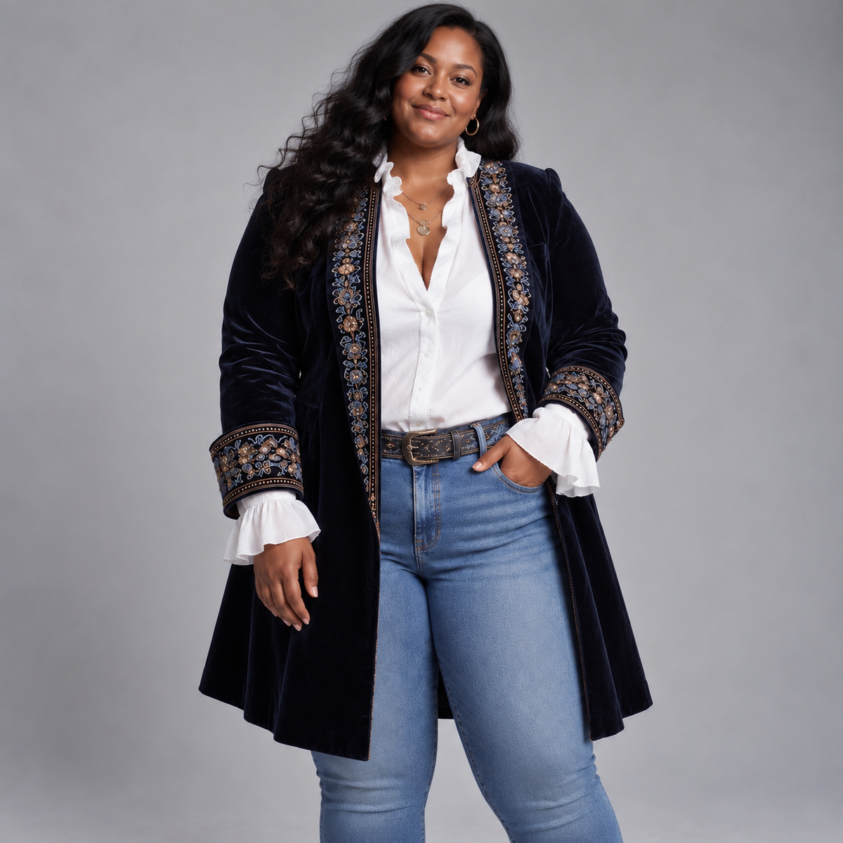 Octavia | Embroidered Longline Jacket