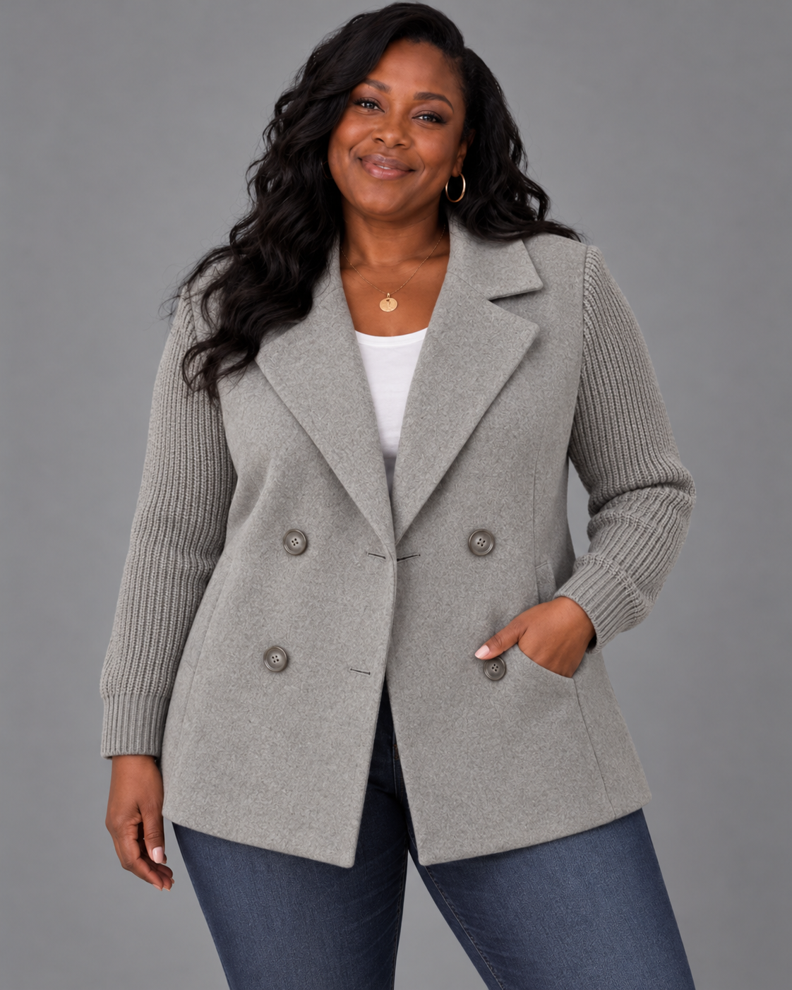 Carla | Elegant Blazer with Knit Sleeves