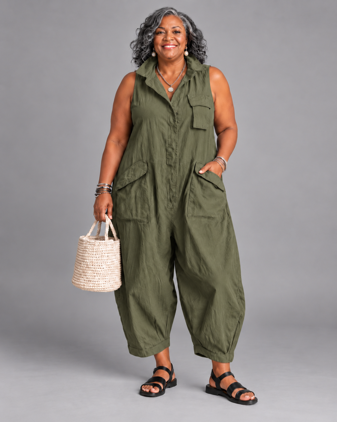 RYKER | Sleeveless Cargo Jumpsuit with Collar and Flap Pockets