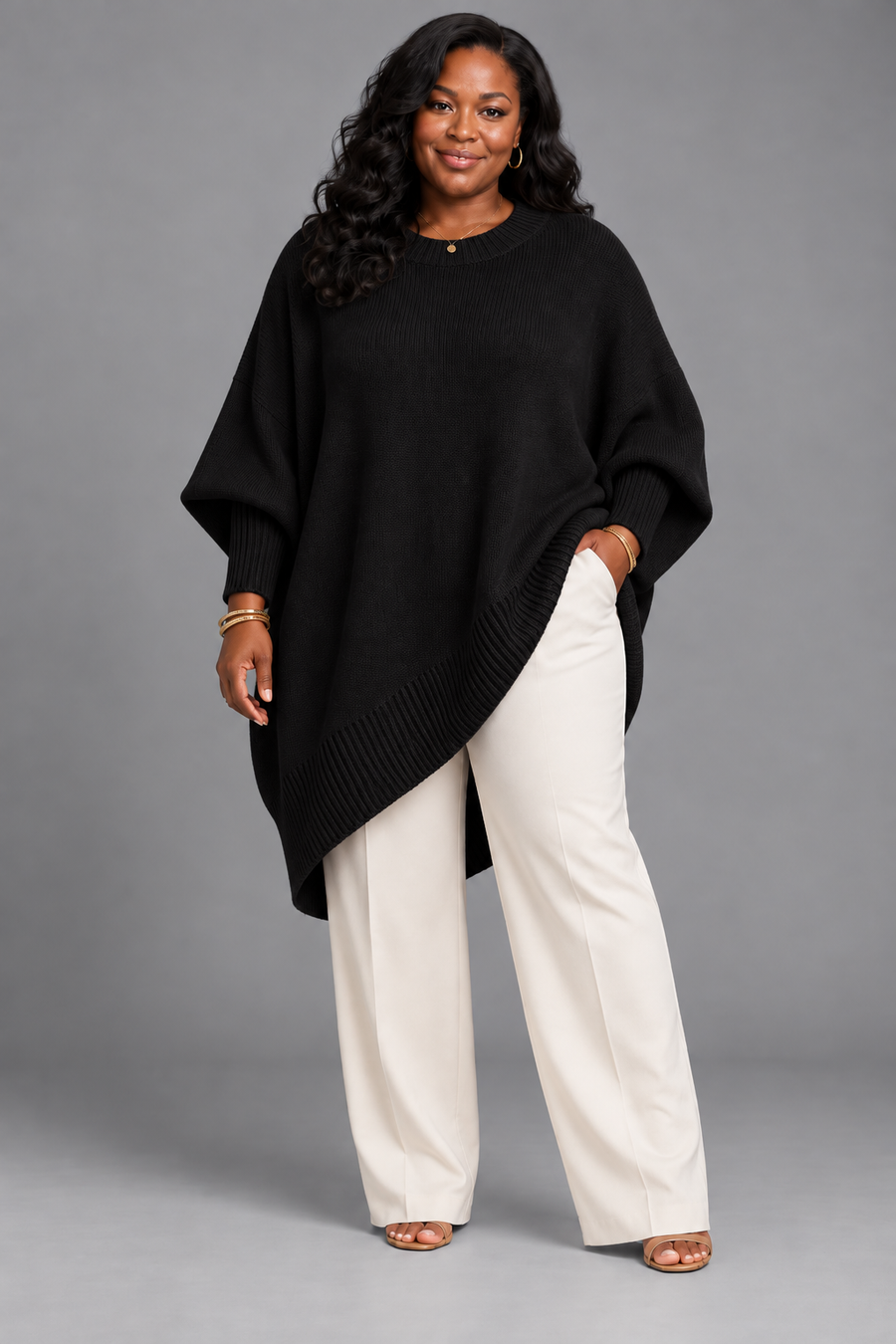 Jennifer | Oversized Draped Sweater with Wide Neckline