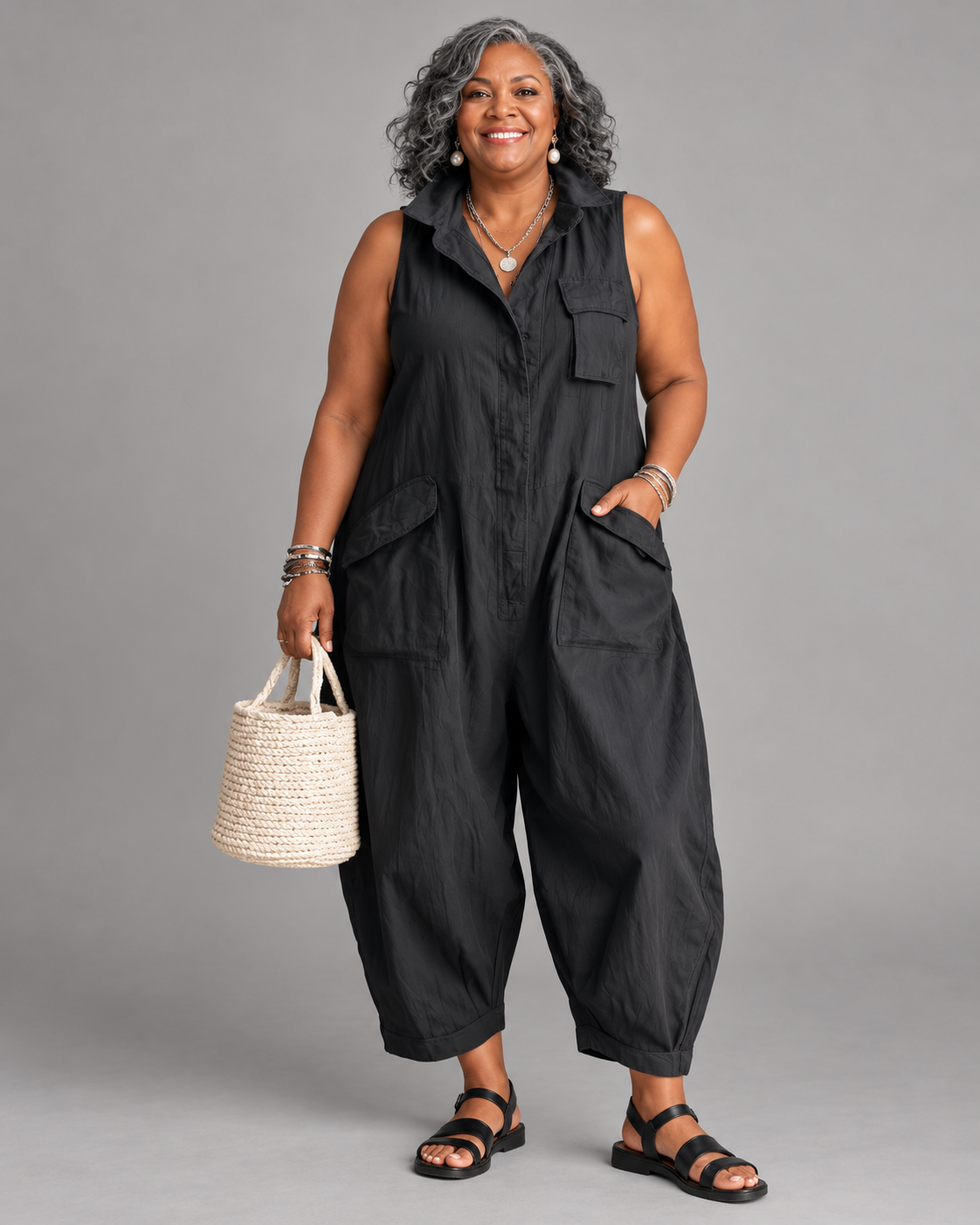 RYKER | Sleeveless Cargo Jumpsuit with Collar and Flap Pockets