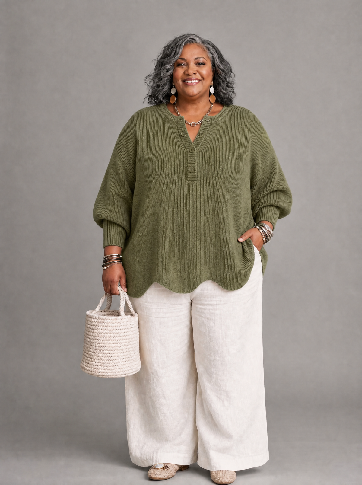 Helena | Henley Button-up Knit Sweater