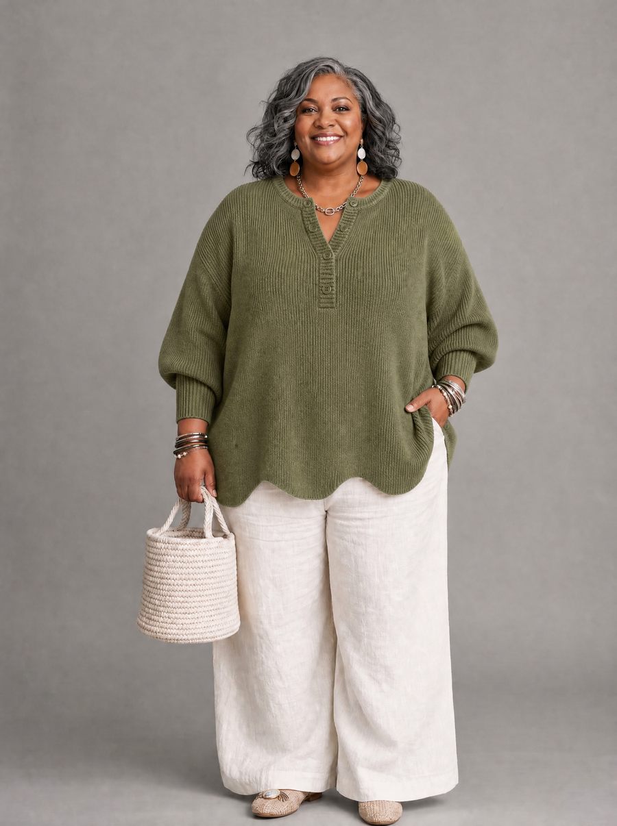 Helena | Henley Button-up Knit Sweater