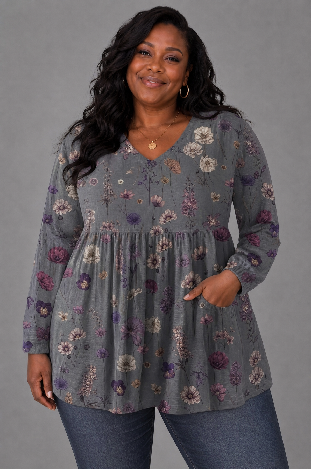 Audrey - Long Sleeve Blouse with V-Neck