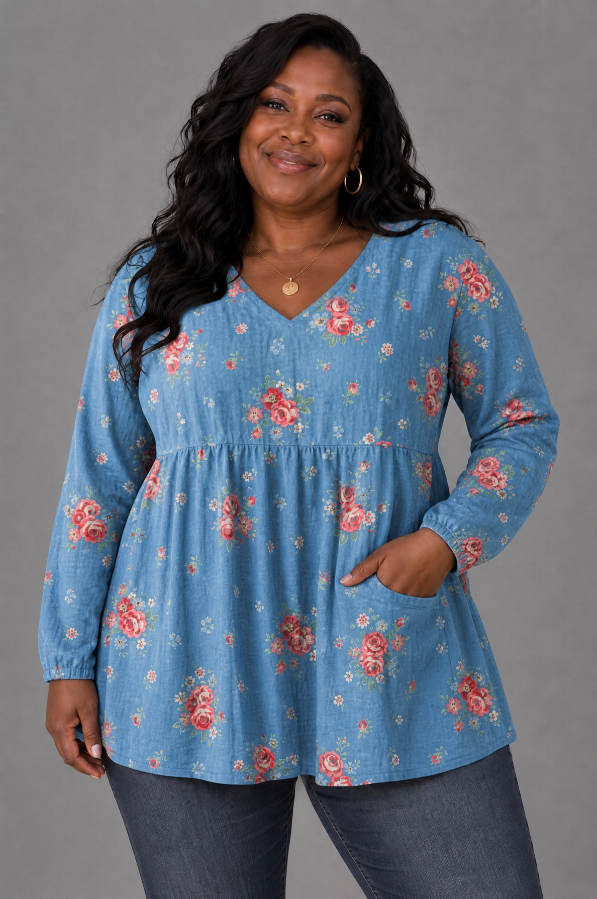 Melanie - Long Blouse with V-Neck