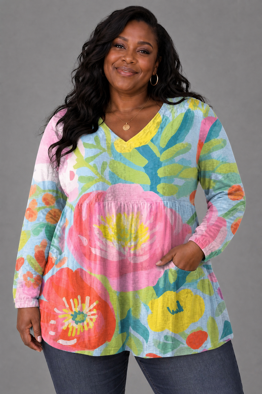 Helene - Long Blouse with V-Neck