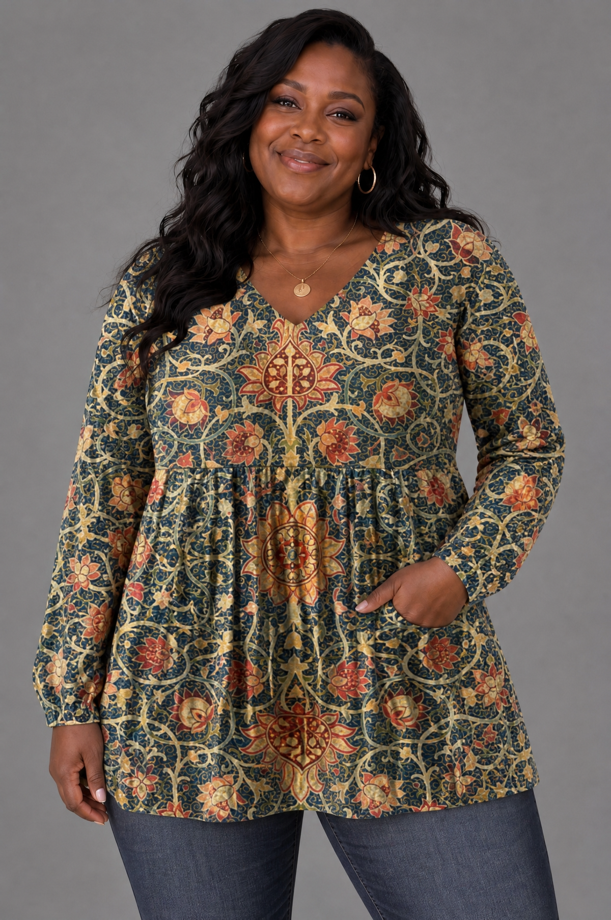 Celine - Long Blouse with V-Neck