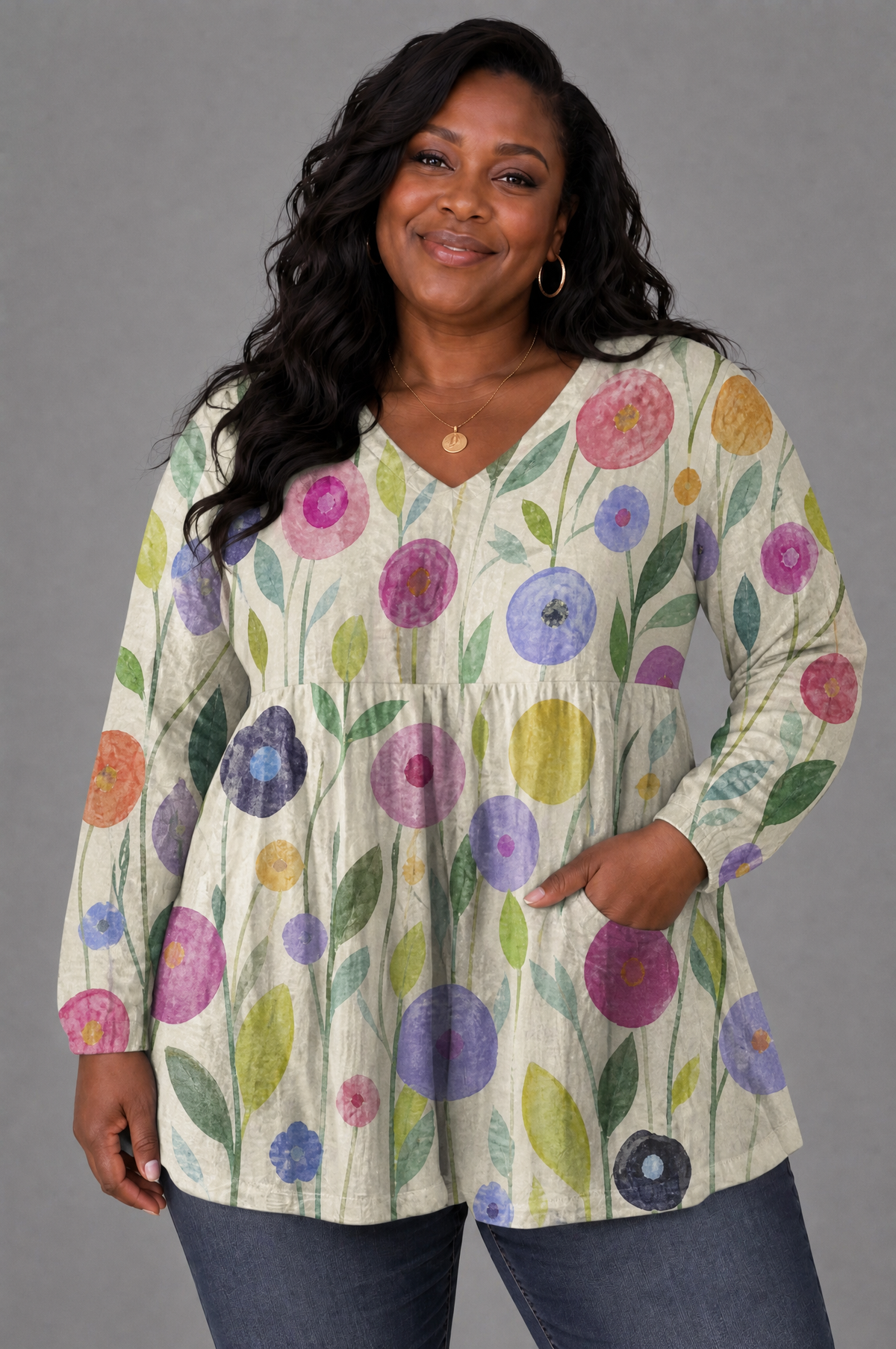 Louise - Long Blouse with V-Neck