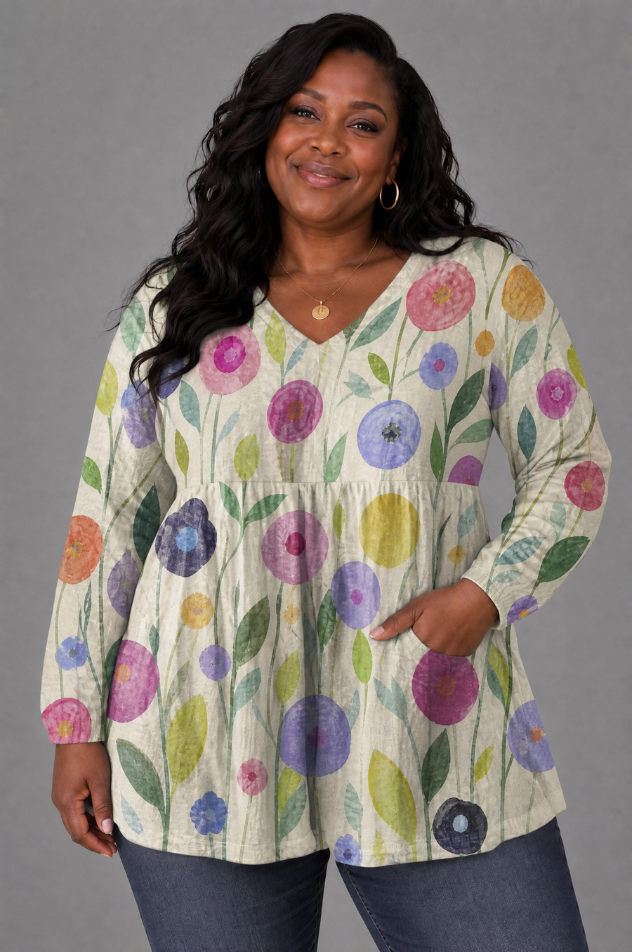 Louise - Long Blouse with V-Neck