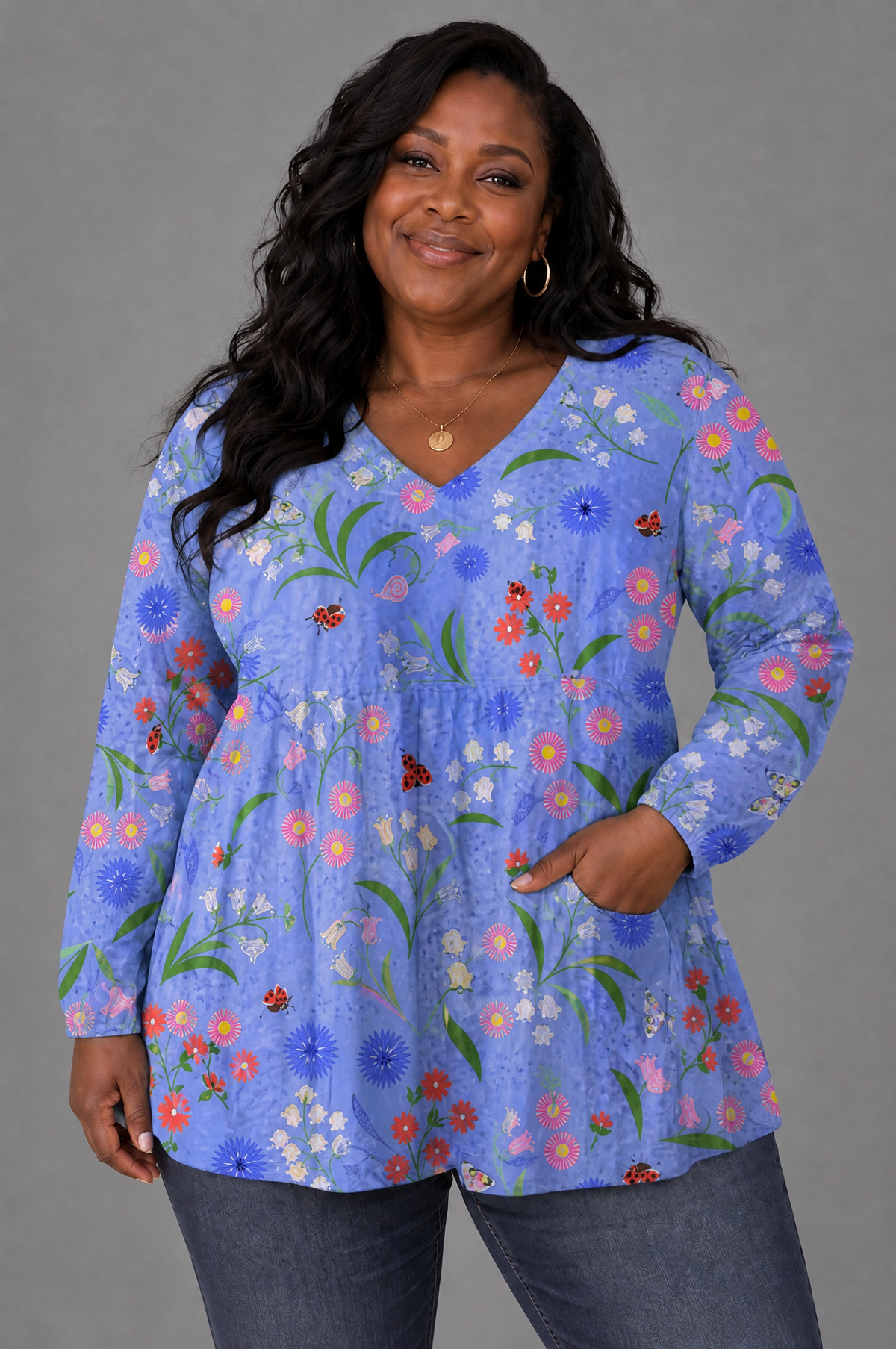 Aline - Long Blouse with V-Neck