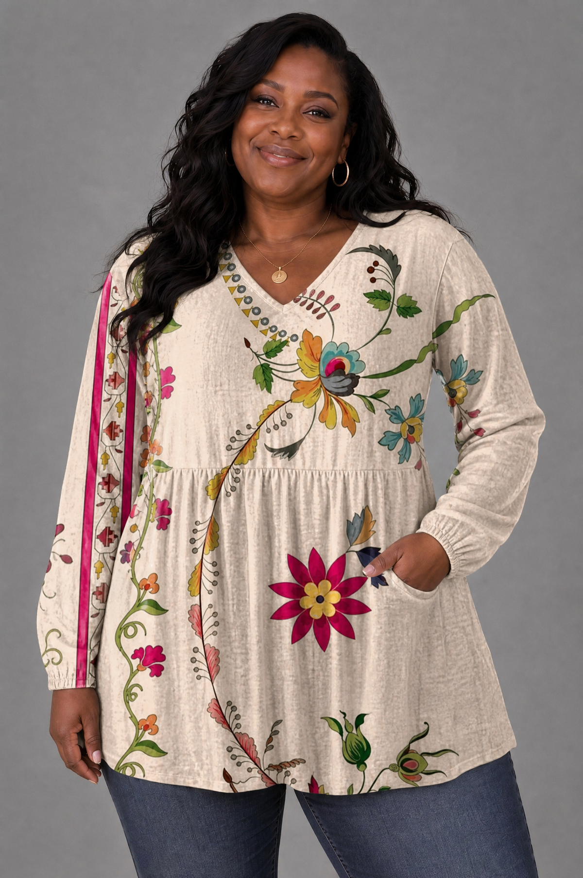 Clara - Long Blouse with V-Neck