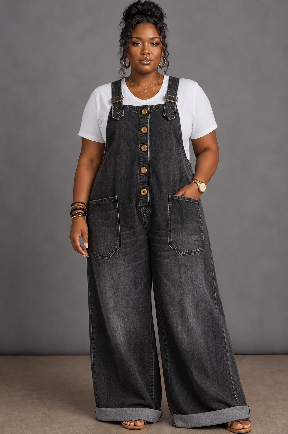 Hattie | Elastic Waist Denim Jumpsuit