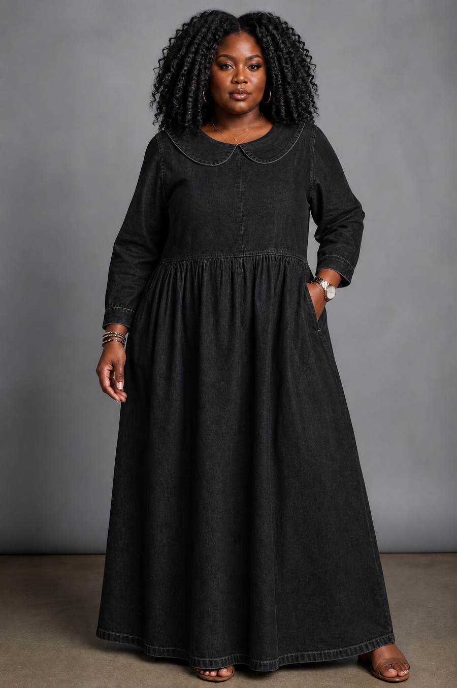 Camille | Peter Pan Collar Denim Dress