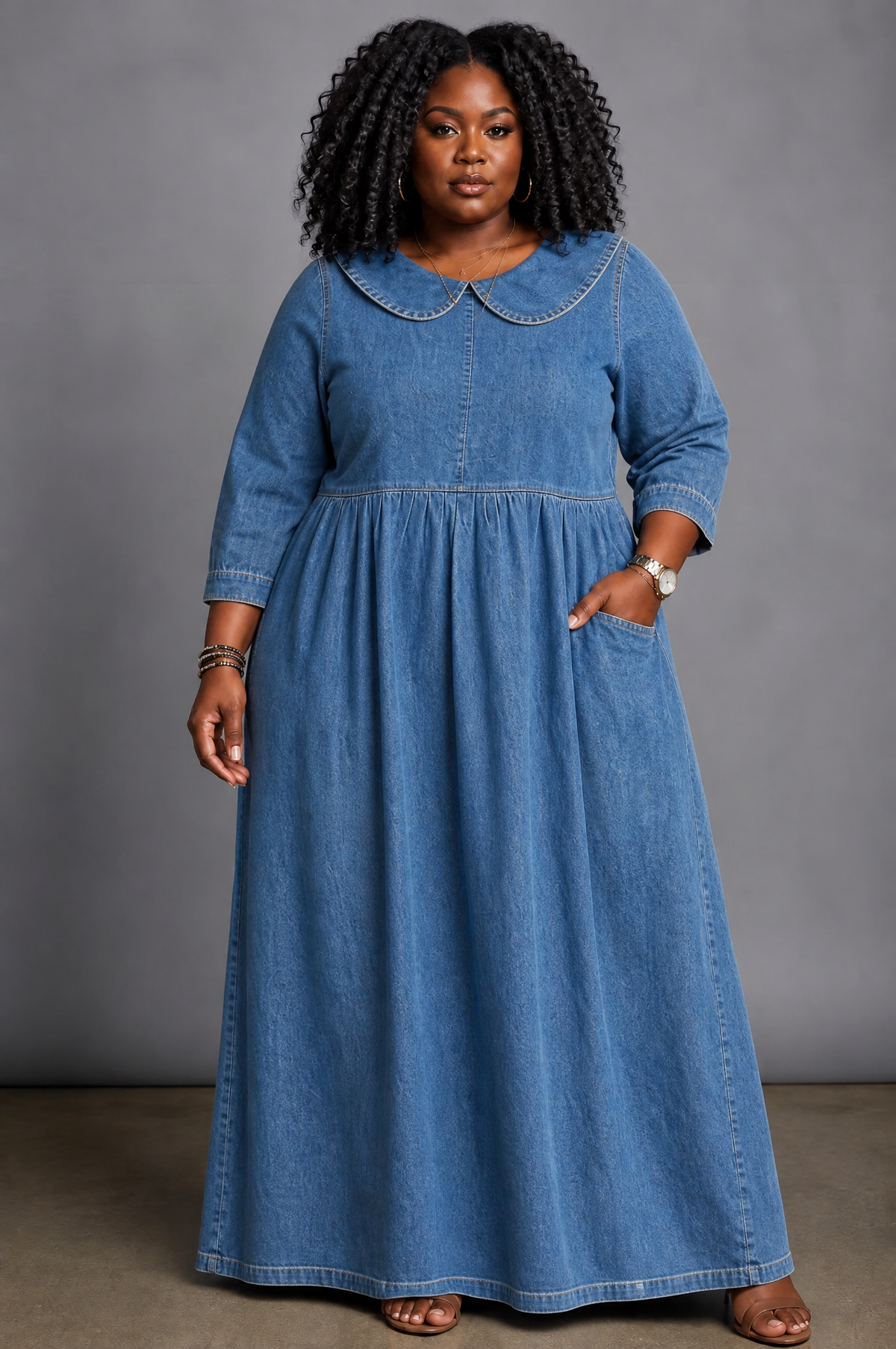 Camille | Peter Pan Collar Denim Dress