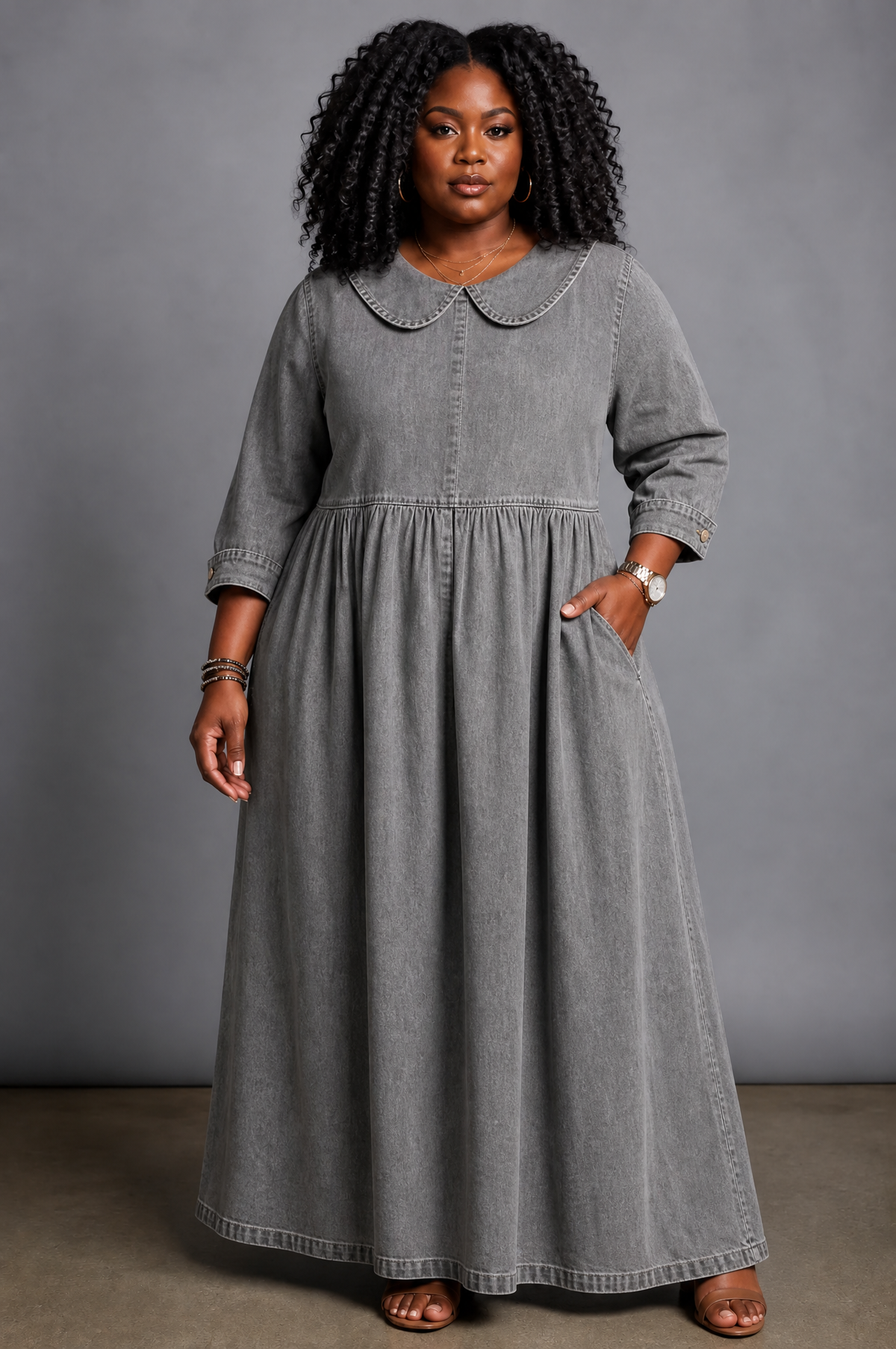 Camille | Peter Pan Collar Denim Dress