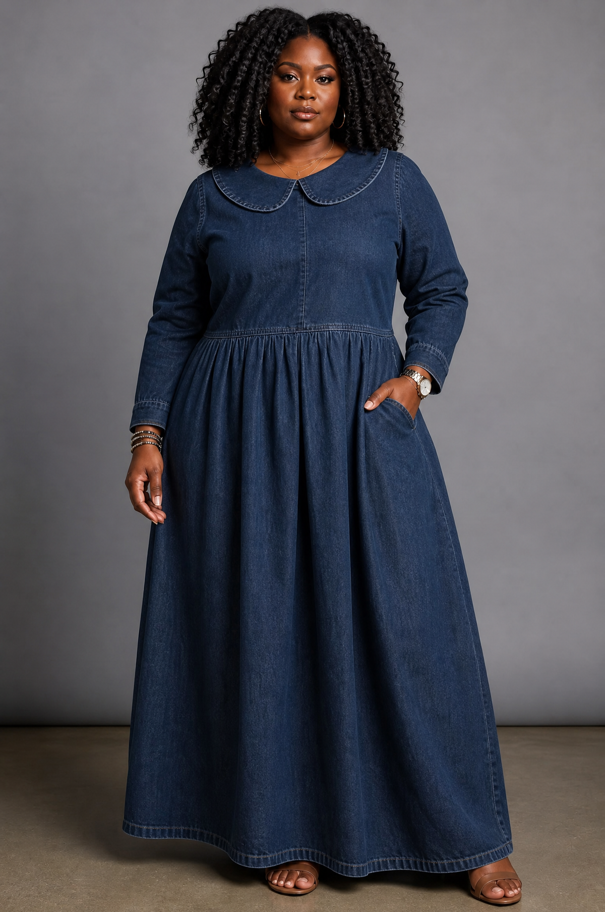 Camille | Peter Pan Collar Denim Dress
