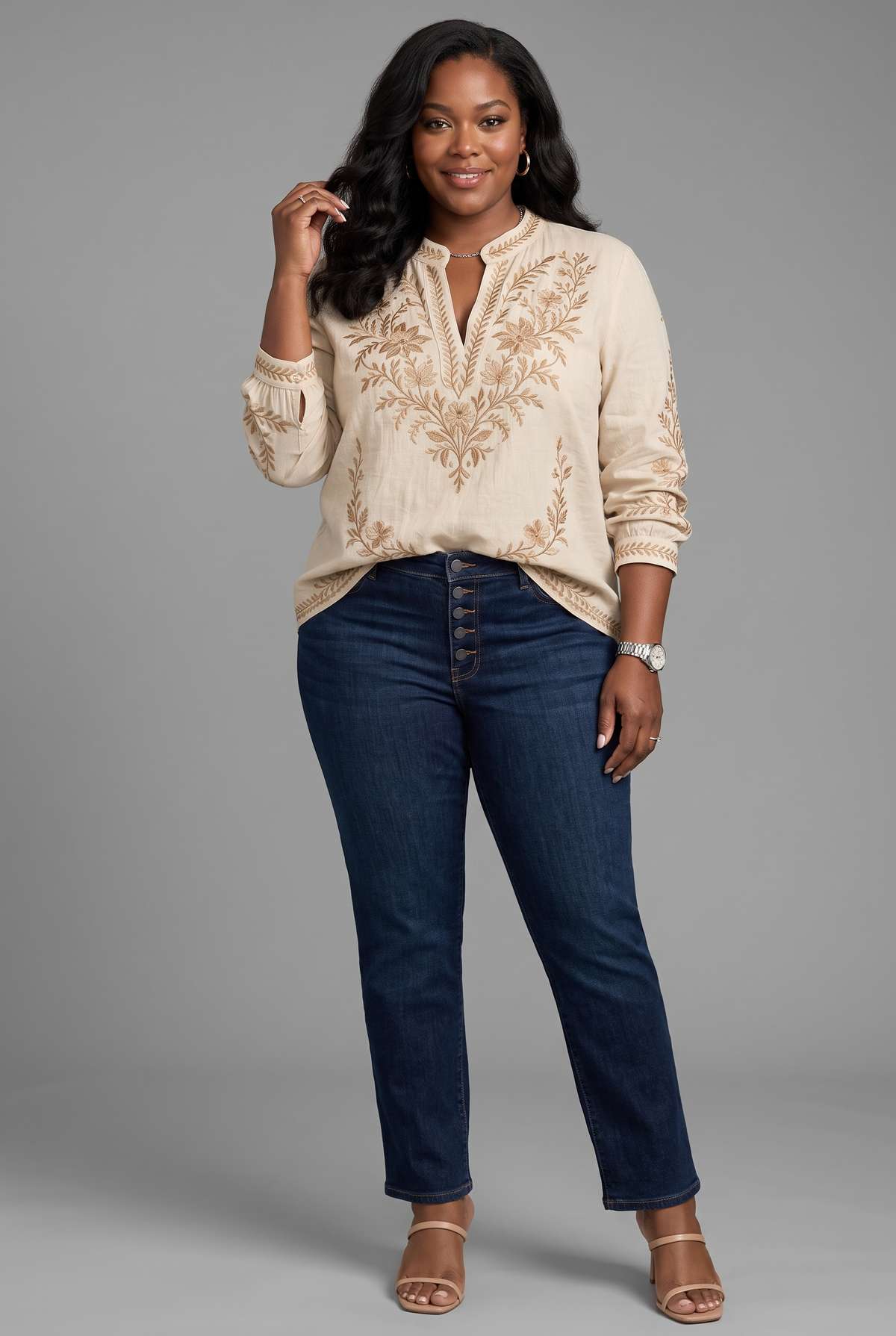 Aurelia Botanical Blouse in beige