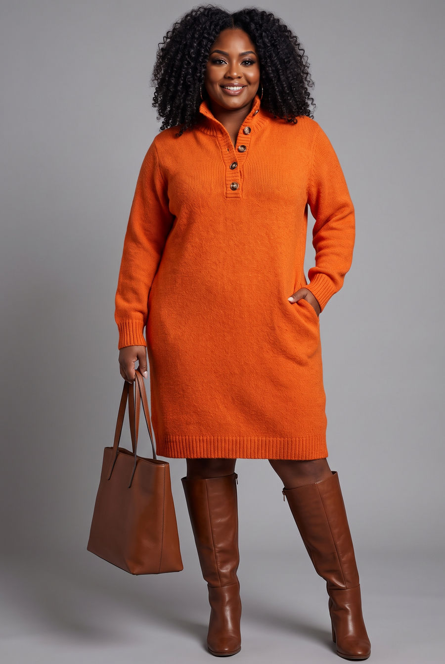 Everly Knit Sweater Dress in orange