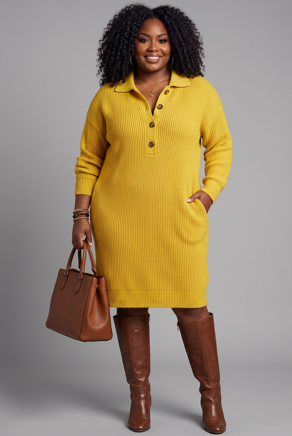 Everly Knit Sweater Dress in yellow