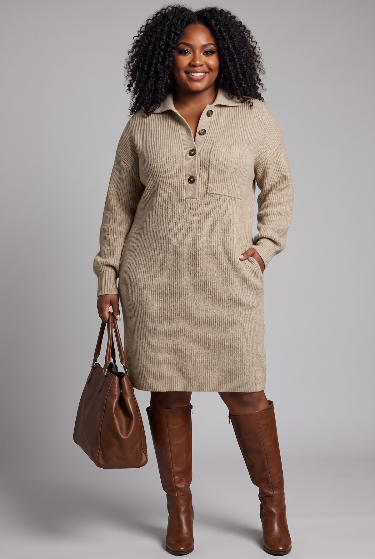 Everly Knit Sweater Dress in beige